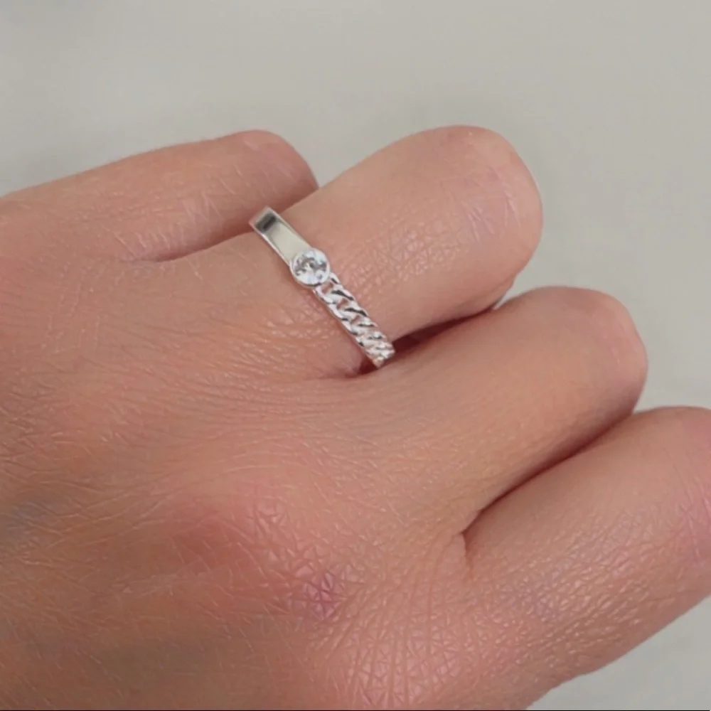 Sterling Silver Diamond Ring with Braided Band